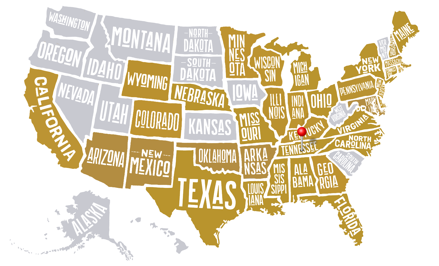 Map of the United States showing states served by Race for Life Rescue, with the Nashville home base pinned